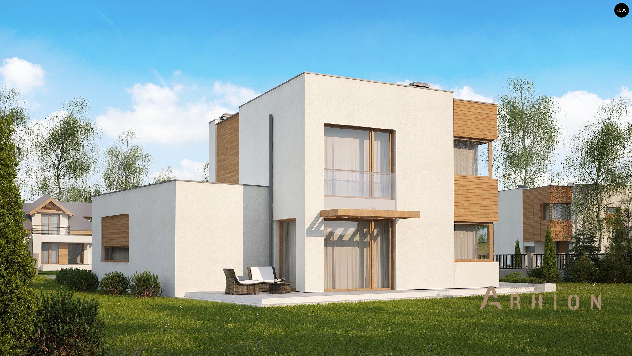 2. Проект двухэтажного дома в стиле минимализм с плоской кровлей , Zx51 GP, площадью - 126 кв c терассой